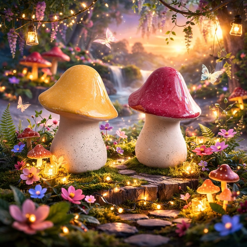 Whimsical Yellow and Red Mushroom Decor pottery Small